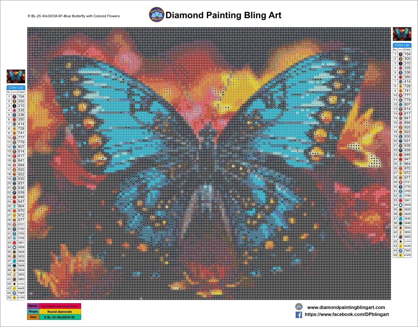 Blue Butterfly with Colored Flowers - Diamond Painting Bling Art