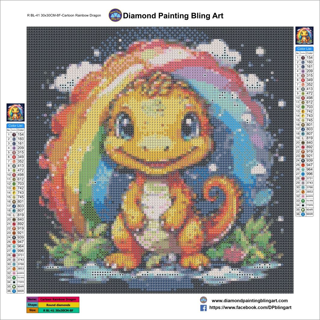 Cartoon Rainbow Dragon - Diamond Painting Bling Art