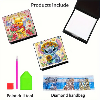 Collage of diamond painting products including a completed design, tools, and accessories on a white background.
