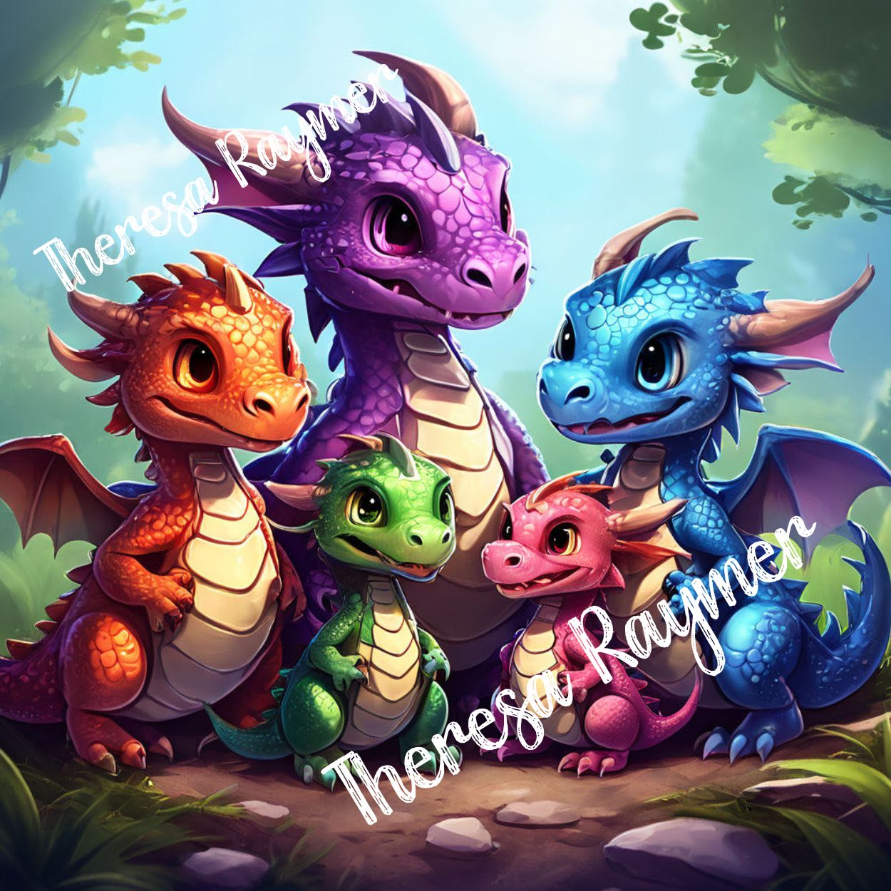 Colorful Dino Dragon Family | Diamond Painting Bling Art