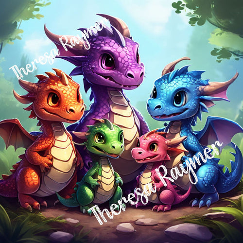 Colorful Dino Dragon Family - Diamond Painting Bling Art