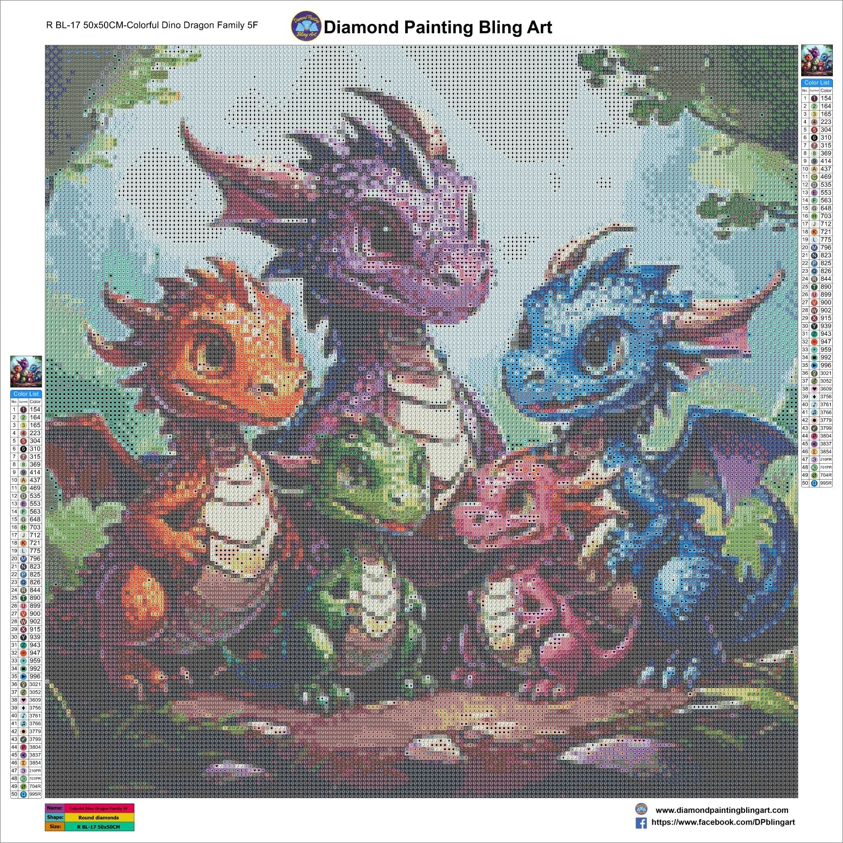 Colorful Dino Dragon Family - Diamond Painting Bling Art