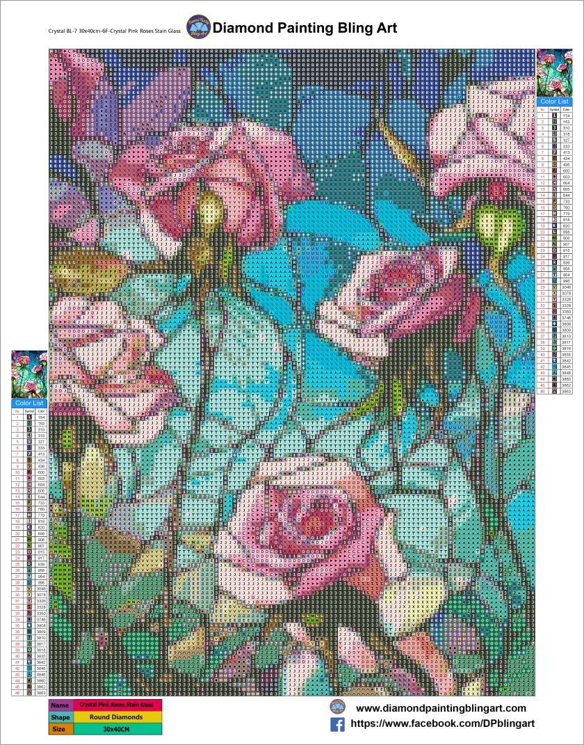 Crystal Pink Roses Stain Glass 30x40cm (12"x16") - Diamond Painting Bling Art