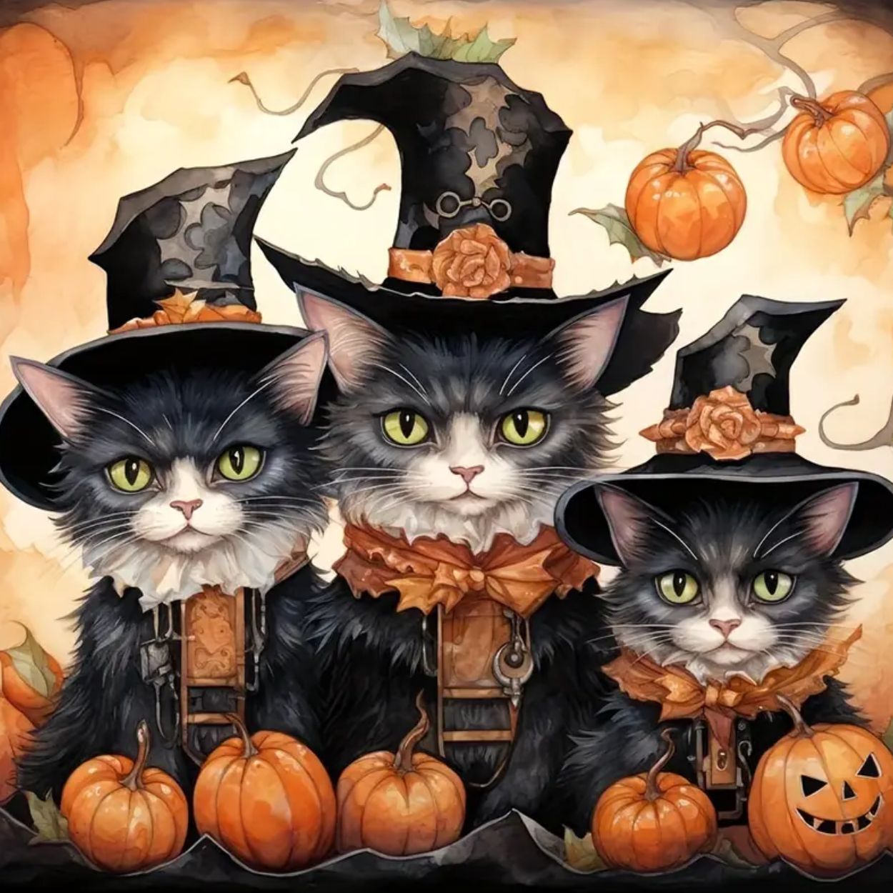 Halloween Cat Trio 40x40cm (16"x16") - Diamond Painting Bling Art