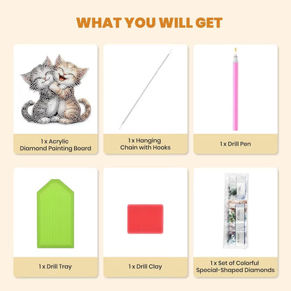 List of items included in a diamond painting kit with corresponding icons and labels.