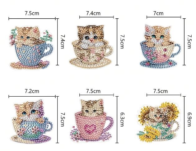 Kitty Cat in a Cup Key Chains - Diamond Painting Bling Art