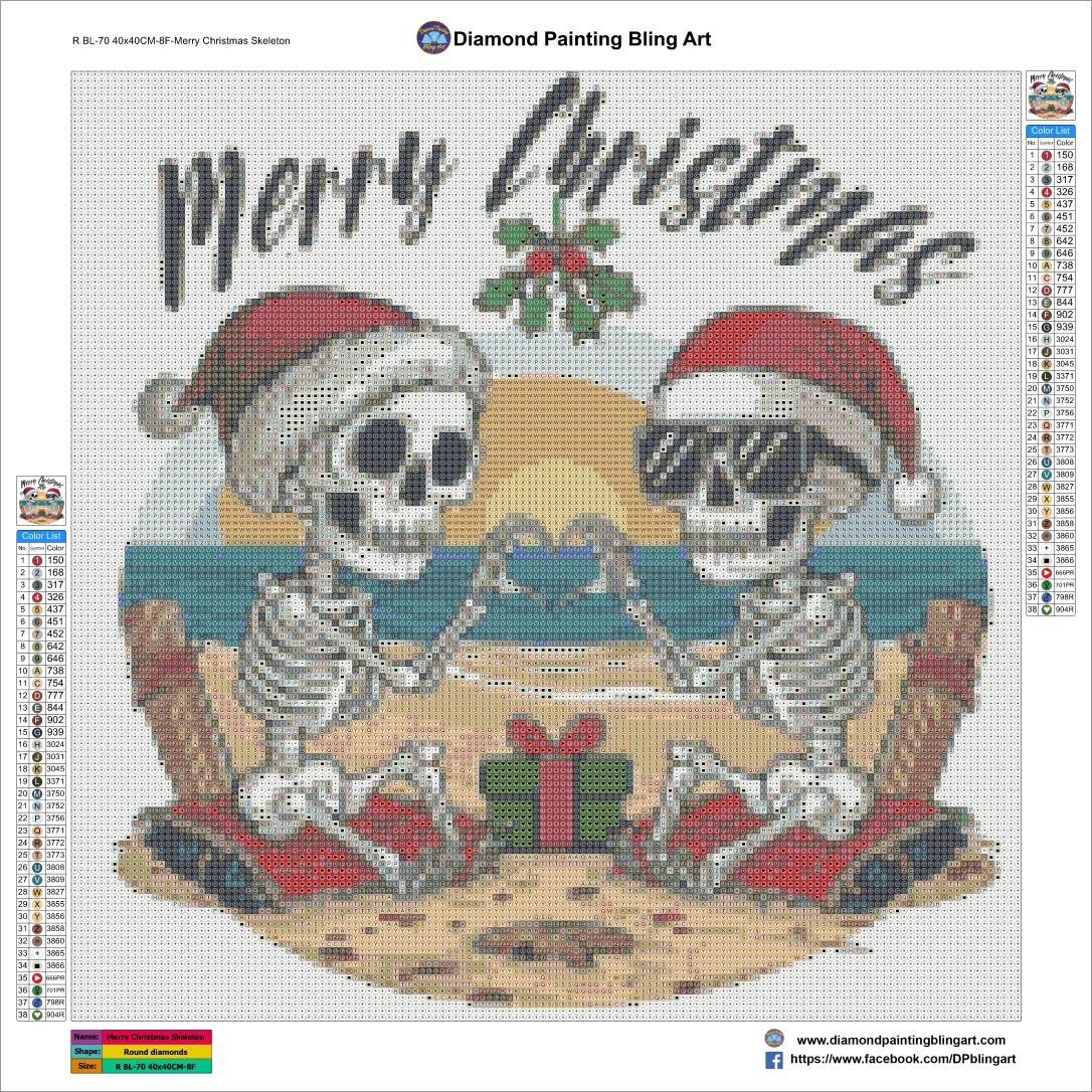 Merry Christmas Skeletons 40x40cm (16"x16") - Diamond Painting Bling Art