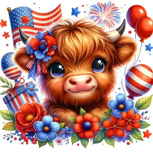 Patriotic Highland Cow - Diamond Painting Bling Art