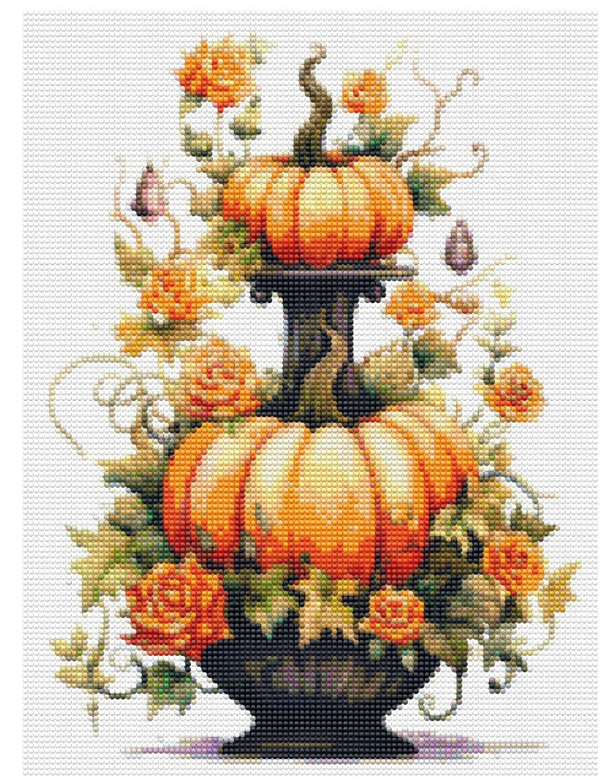 diamond art  pattern of pumpkins and flowers on a white background