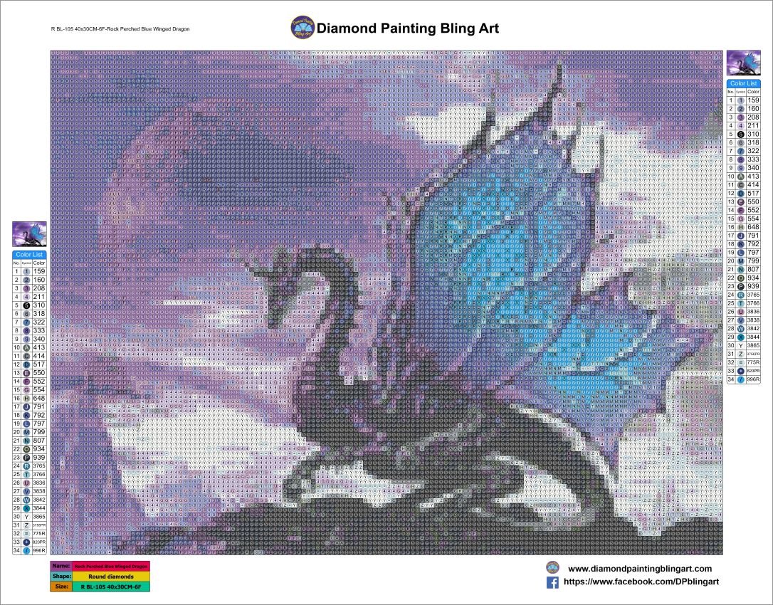 Rock Perched Blue Winged Dragon 30x40cm (12"x16") - Diamond Painting Bling Art