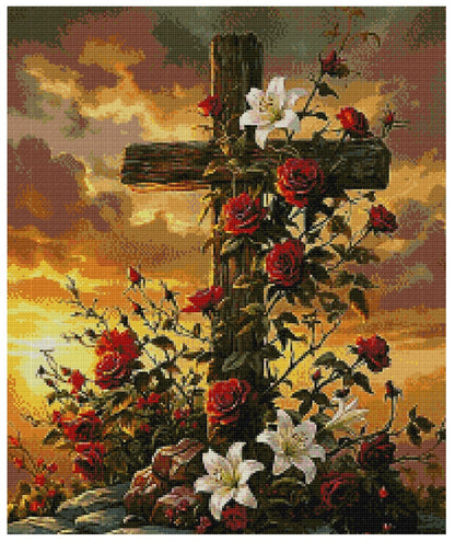 Sacred Grace Cross & Red Roses