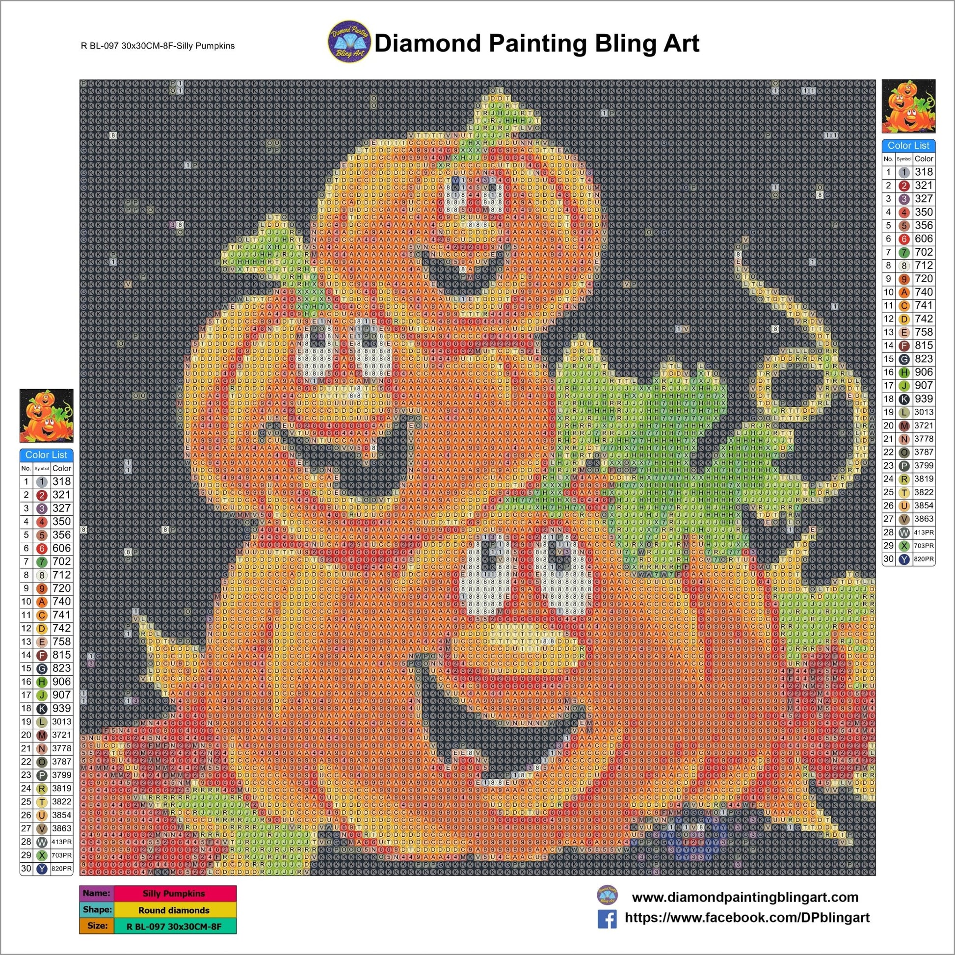 Silly Pumpkins 30x30cm (12"x12") - Diamond Painting Bling Art