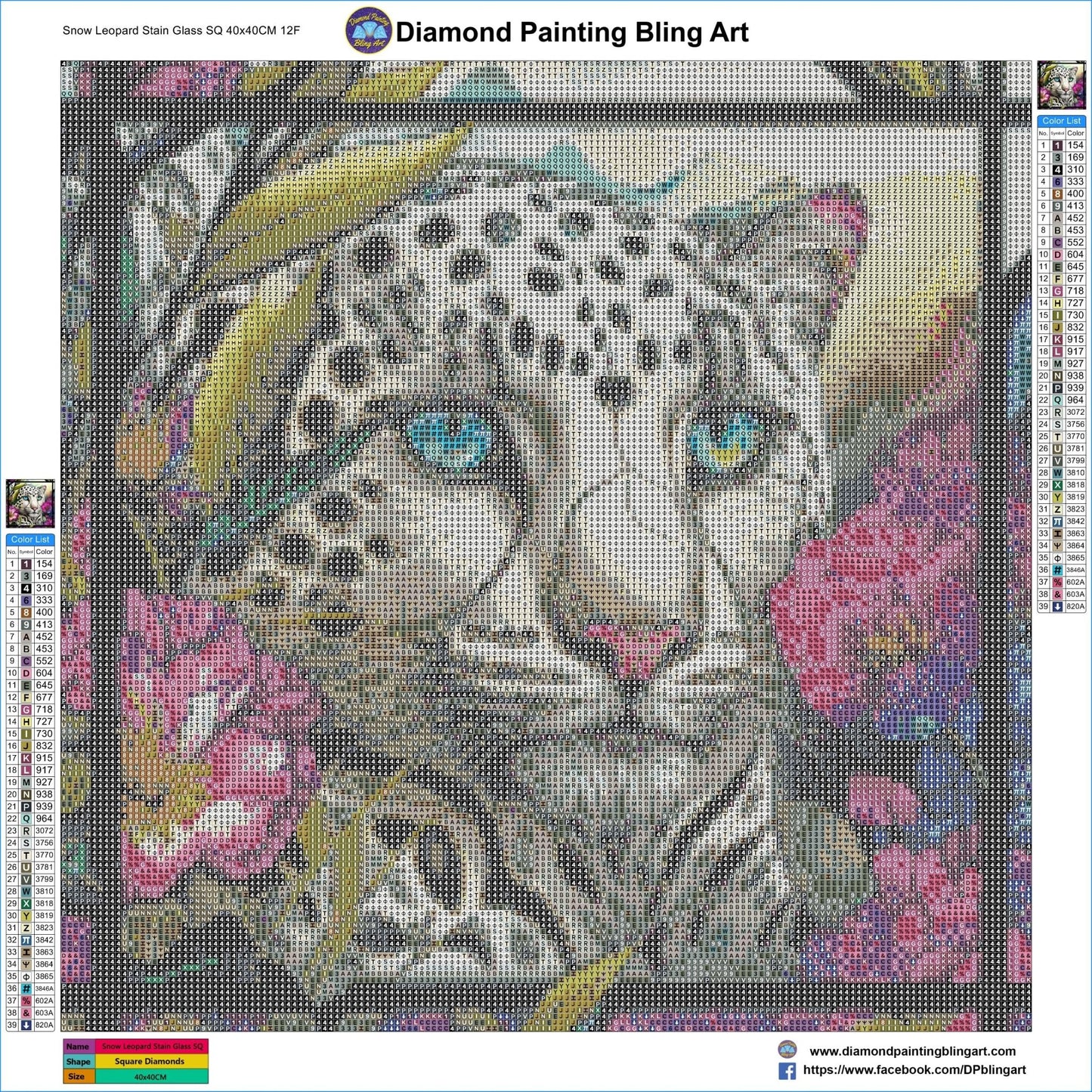 Snow Leopard Stain Glass - Diamond Painting Bling Art