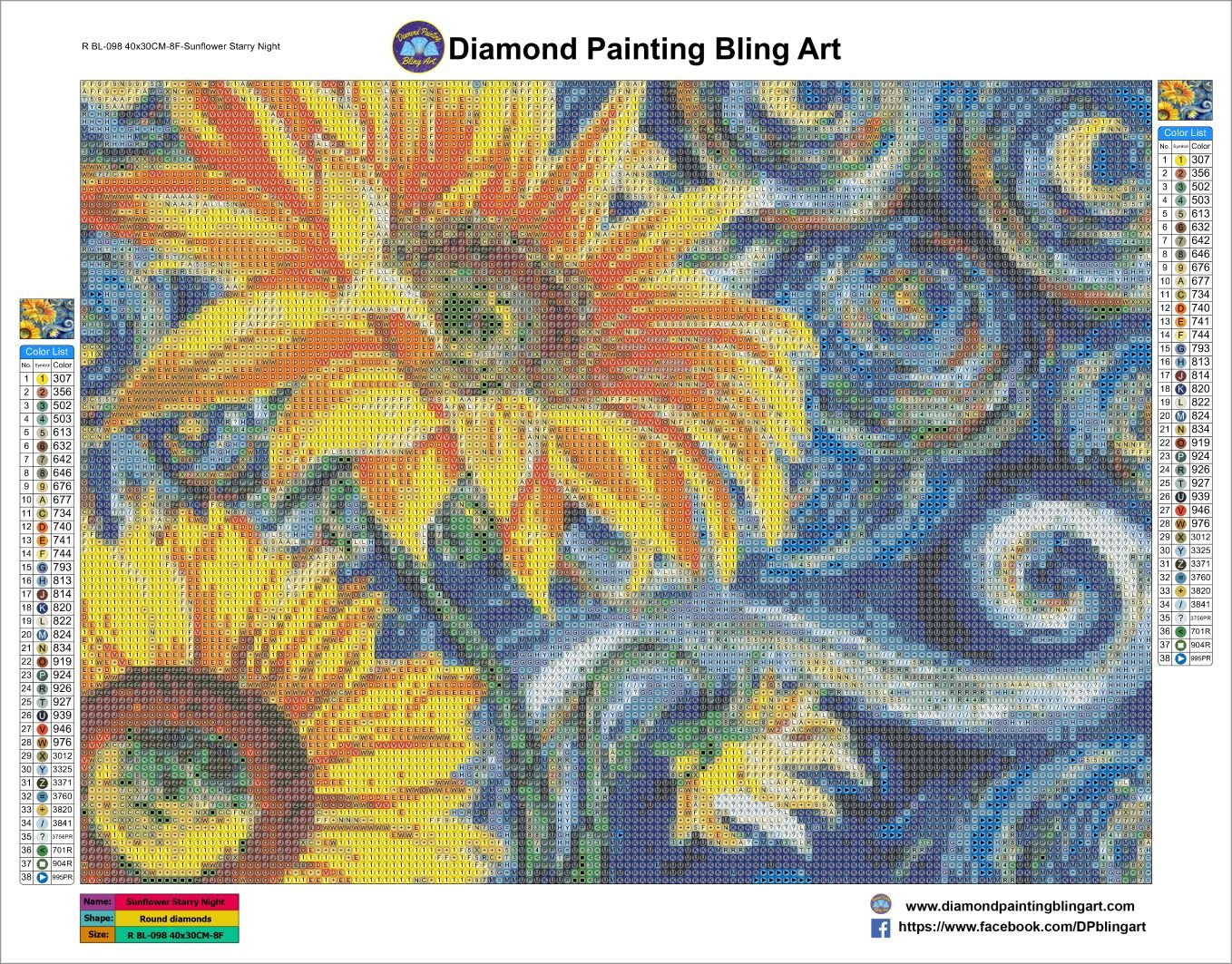 Sunflower Starry Night 30x40cm (12"x16") - Diamond Painting Bling Art