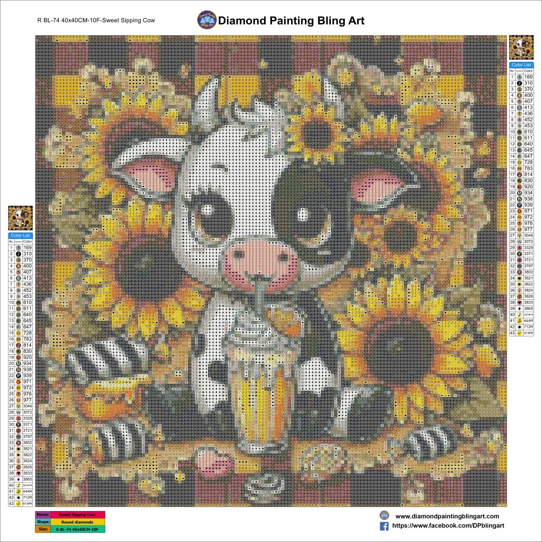 Sweet Sipping Cow - Diamond Painting Bling Art