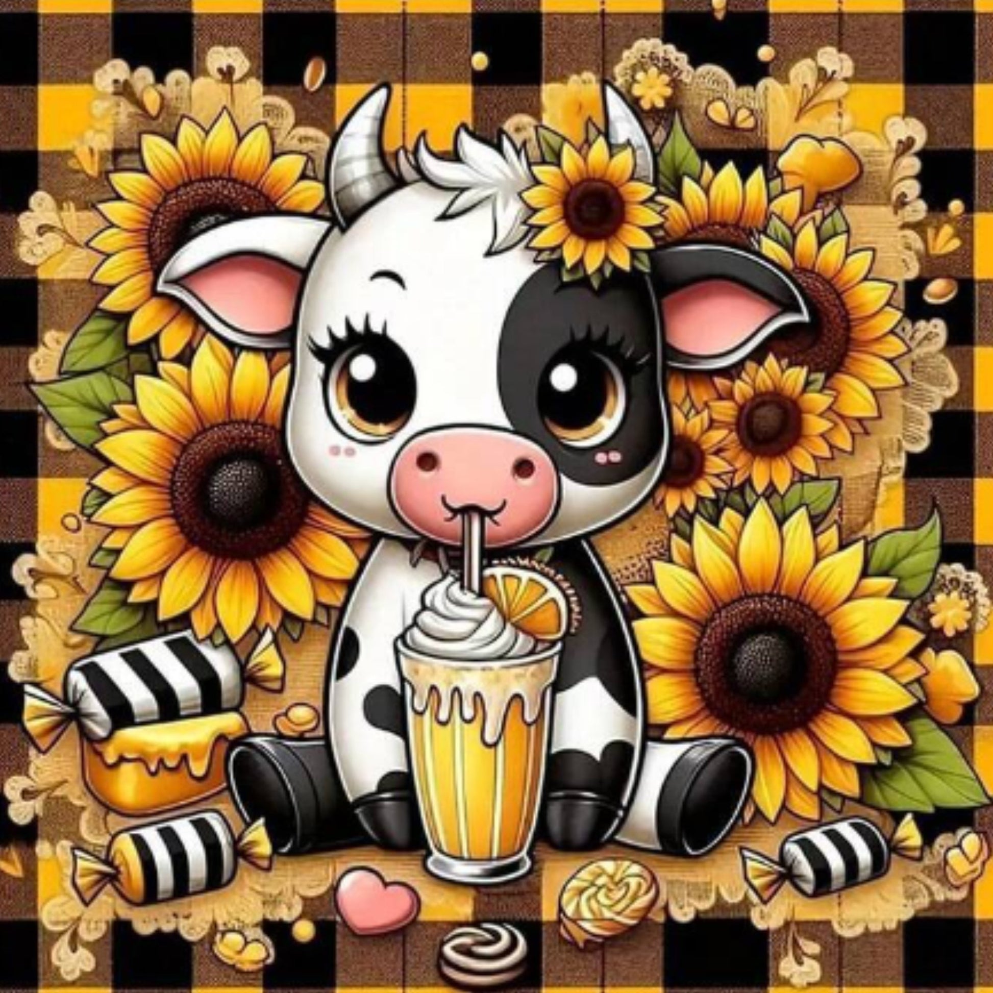 Sweet Sipping Cow - Diamond Painting Bling Art