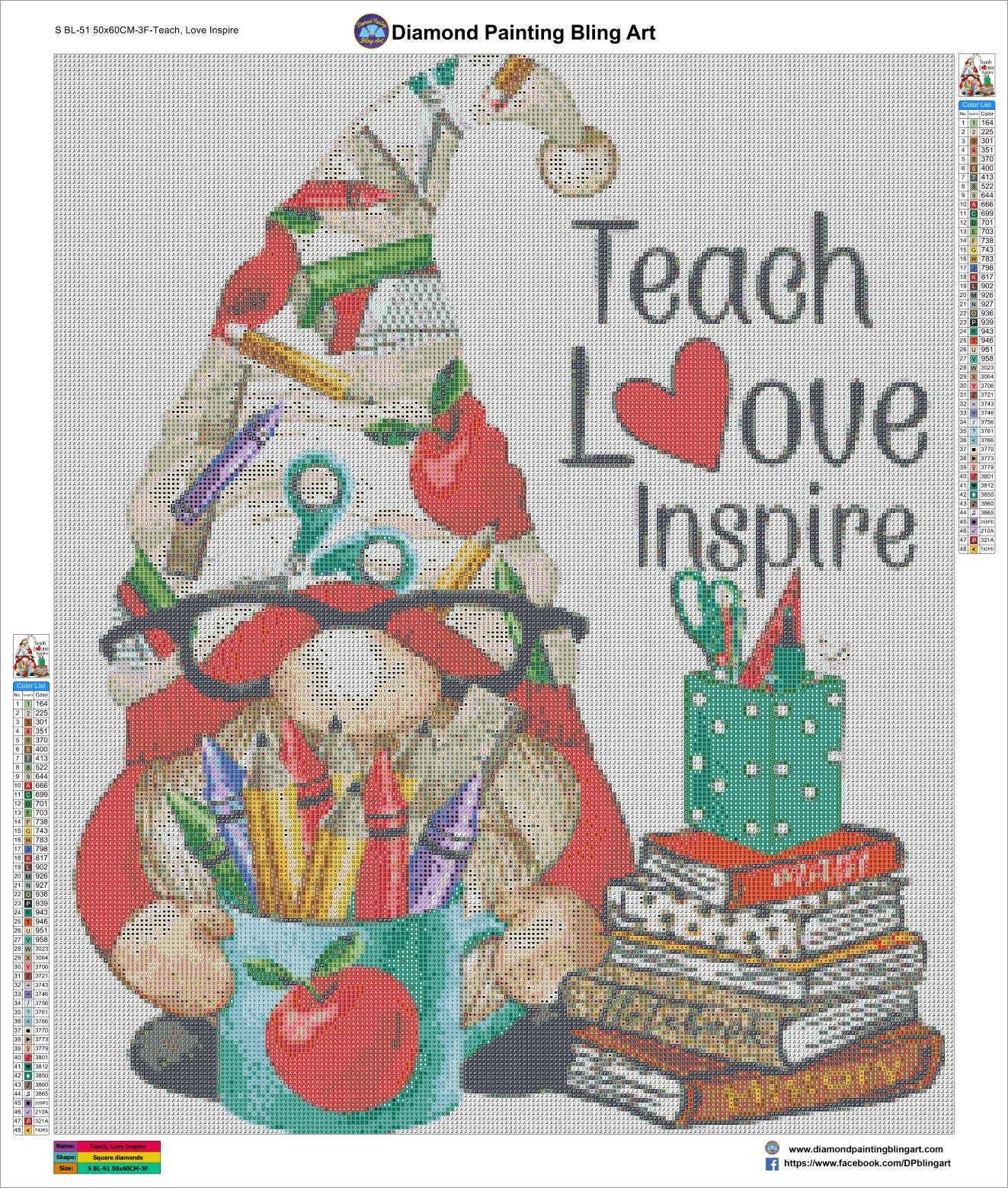 Teach, Love, Inspire 50x60cm (20"x24") - Diamond Painting Bling Art