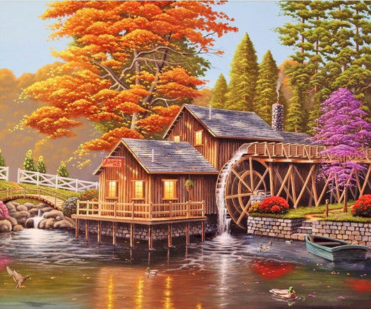 Watermill Lake House Haven 60x50cm ( 24"x20") - Diamond Painting Bling Art