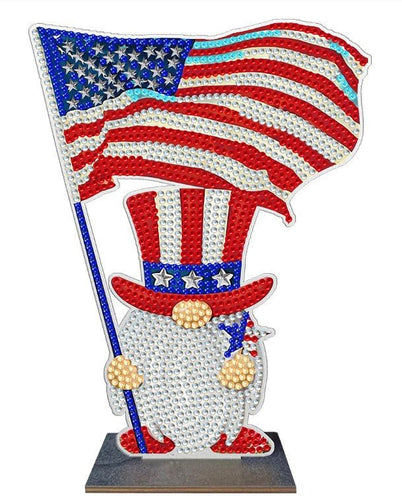 4th of July Patriotic Gnome Wooden stand - Diamond Painting Bling Art
