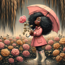 Load image into Gallery viewer, A young girl dreams among vibrant flowers and memories of bliss, all while immersed in the enchanting scent of roses. A unique blend of nostalgia and luxury, This captivating artwork will add a touch of elegance to any space.
