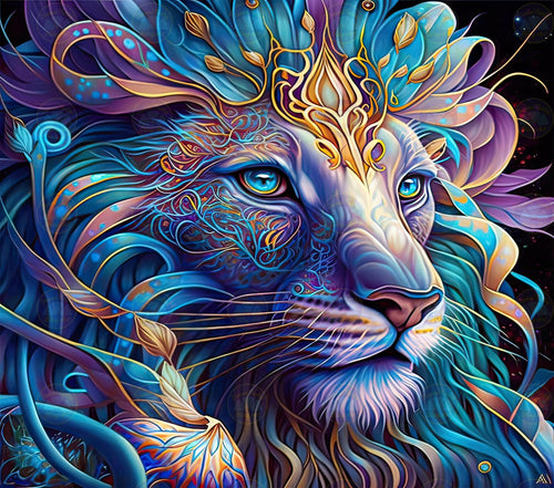 Artistic Lion Teal and Gold - Diamond Painting Bling Art