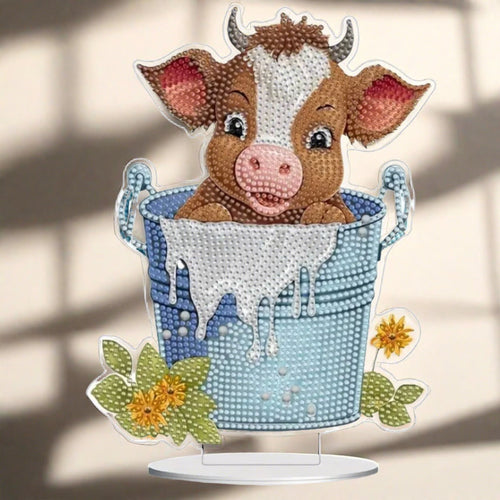 Baby Cow in Pail Stand - Diamond Painting Bling Art