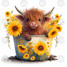 Load image into Gallery viewer, Baby Highland Cow with Sunflowers - Diamond Painting Bling Art
