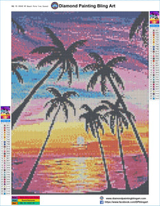 Beach Palm Tree Sunset - Diamond Painting Bling Art