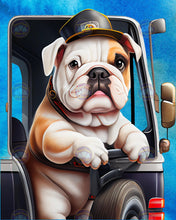 Load image into Gallery viewer, Bulldog Puppy Taxi Driver - Diamond Painting Bling Art
