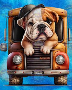 Bulldog Puppy Truck Driver - Diamond Painting Bling Art