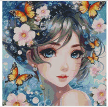 Load image into Gallery viewer, Butterflies &amp; Flowers Girl - Diamond Painting Bling Art

