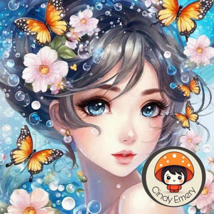 Butterflies & Flowers Girl - Diamond Painting Bling Art