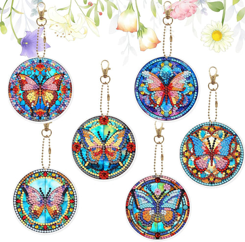 Butterfly Stain Glass Key Chains - Diamond Painting Bling Art