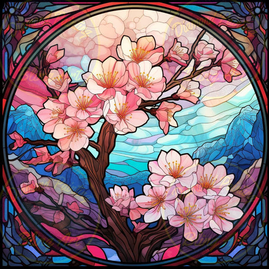 Cherry Blossoms Stain Glass - Diamond Painting Bling Art