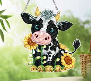 Cow with Sunflowers Hanging Pendant - Diamond Painting Bling Art