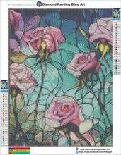 Load image into Gallery viewer, Crystal Pink Roses Stain Glass - Diamond Painting Bling Art
