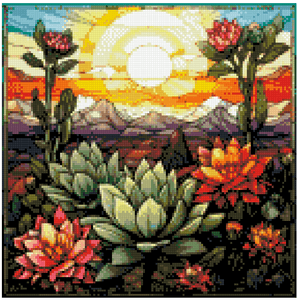 Desert Cactus Stain Glass - Diamond Painting Bling Art