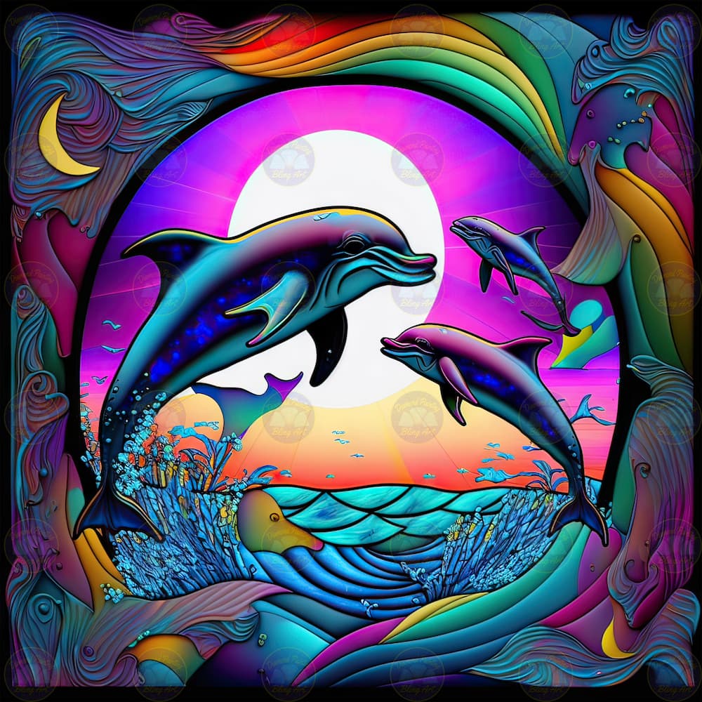 Dolphin Stain Glass  Diamond Painting Bling Art