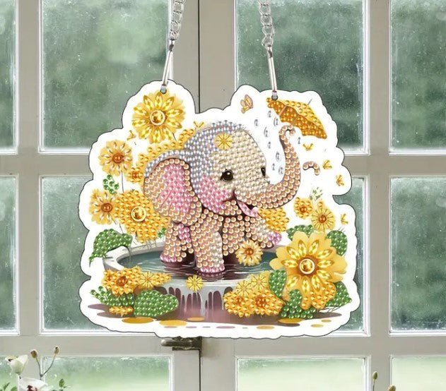 Elephant with Sunflowers Hanging Pendant - Diamond Painting Bling Art