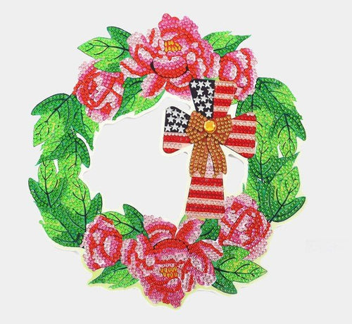 Floral with USA Cross Wreath - Diamond Painting Bling Art