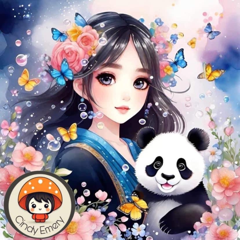 Girl & Her Panda - Diamond Painting Bling Art