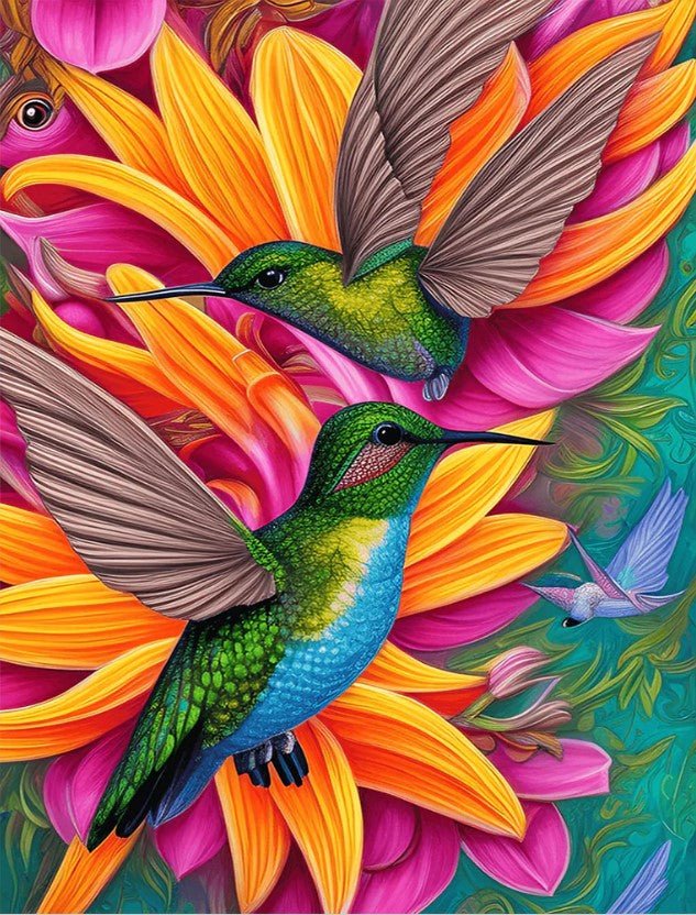 Golden Lilies Hummingbirds - Diamond Painting Bling Art