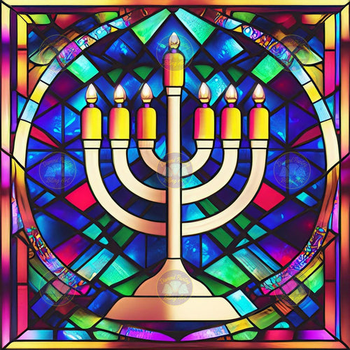 Hanukkah Menorah Stain Glass - Diamond Painting Bling Art