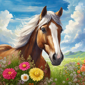 Horse in Flower Field - Diamond Painting Bling Art