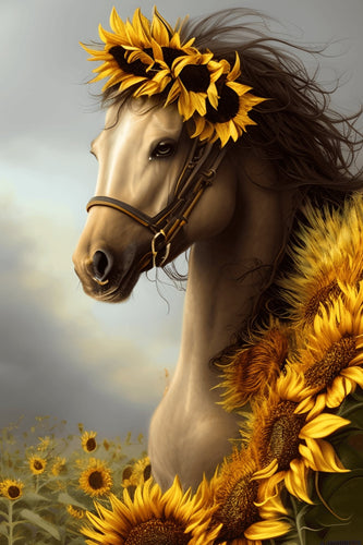 Horse with Sunflower Mane - Diamond Painting Bling Art
