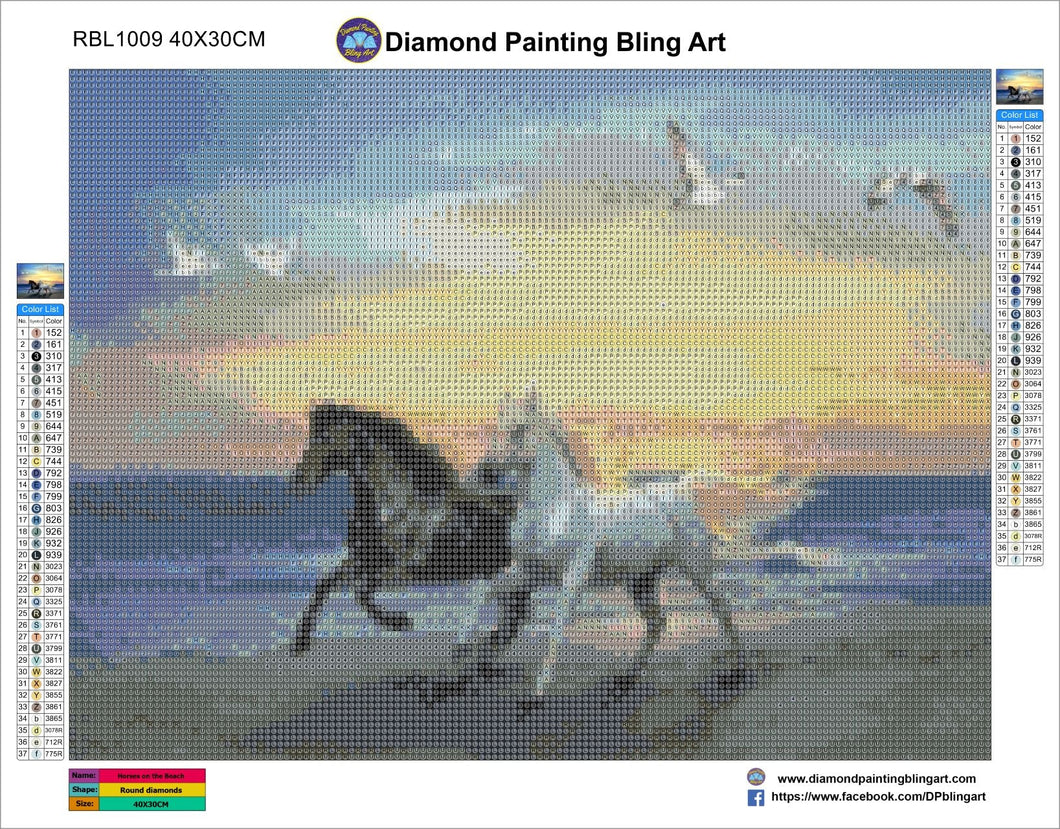 Horses on the beach - Diamond Painting Bling Art