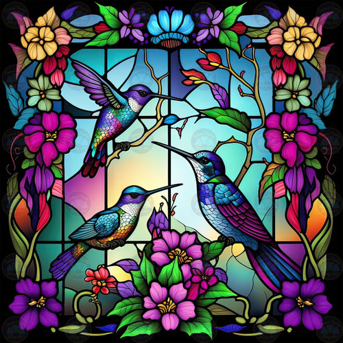 Hummingbirds Stain Glass - Diamond Painting Bling Art