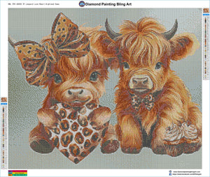 Leopard Love Heart Highland Cows - Diamond Painting Bling Art