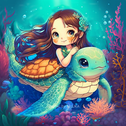 Mermaid and Her Turtle - Diamond Painting Bling Art