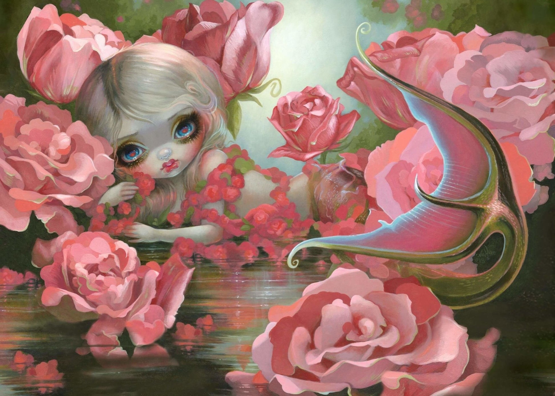 Mermaid with Pink Roses by Jasmine Becket-Griffith - Diamond Painting Bling Art